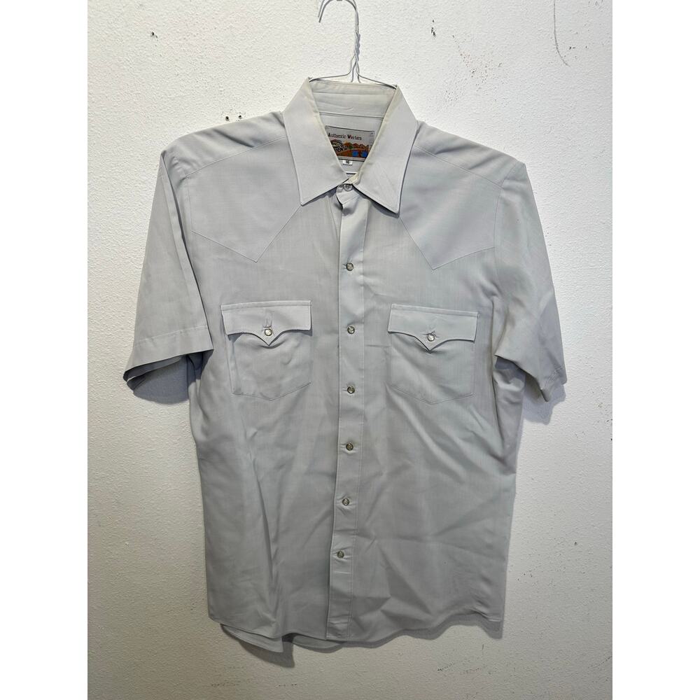 Vintage AUTHENTIC WESTERN Mens White Pearl Snap Collared Button Up Shirt Size 16